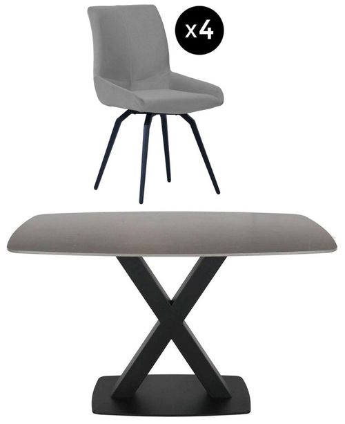 Vernal 4 Seater Grey Sintered Stone Dining Set - 4 Malcom Grey Fabric Swivel Chair