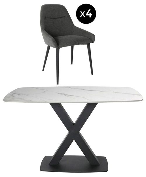 Vernal 4 Seater White Sintered Stone Dining Set - 4 Claflin Dark Grey Fabric Chair