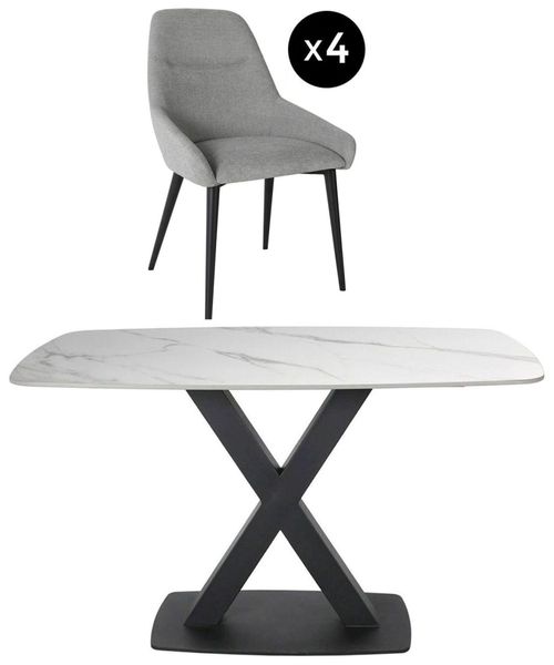 Vernal 4 Seater White Sintered Stone Dining Set - 4 Claflin Grey Fabric Chair