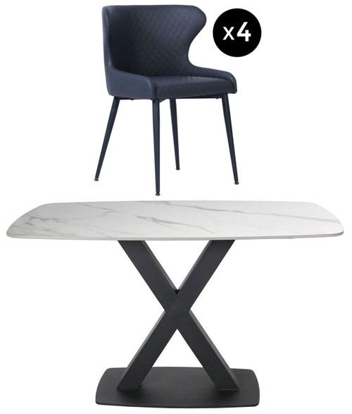 Vernal 4 Seater White Sintered Stone Dining Set - 4 Langley Grey Faux Leather Chair