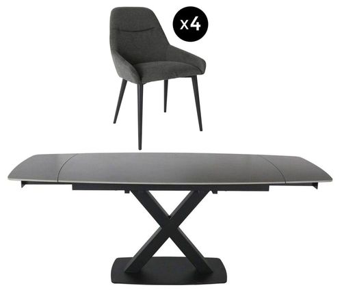 Vernal 4-8 Seater Grey Sintered Stone Extending Dining Set - 4 Claflin Dark Grey Fabric Chair