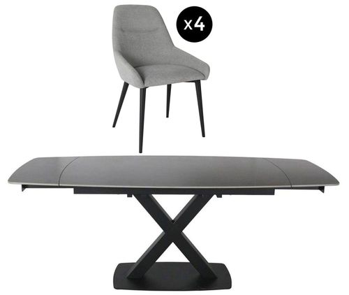 Vernal 4-8 Seater Grey Sintered Stone Extending Dining Set - 4 Claflin Grey Fabric Chair