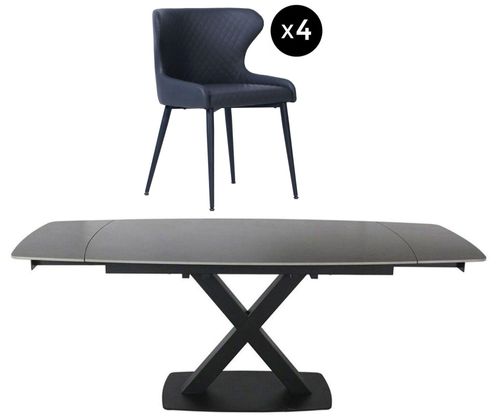 Vernal 4-8 Seater Grey Sintered Stone Extending Dining Set - 4 Langley Grey Faux Leather Chair