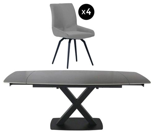 Vernal 4-8 Seater Grey Sintered Stone Extending Dining Set - 4 Malcom Grey Fabric Swivel Chair