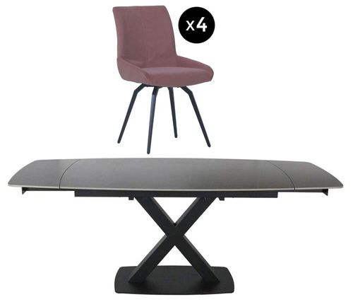 Vernal 4-8 Seater Grey Sintered Stone Extending Dining Set - 4 Malcom Pink Fabric Swivel Chair