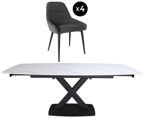 Vernal 4-8 Seater White Sintered Stone Extending Dining Set - 4 Claflin Dark Grey Fabric Chair