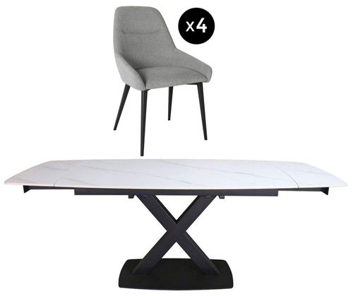 Vernal 4-8 Seater White Sintered Stone Extending Dining Set - 4 Claflin Grey Fabric Chair