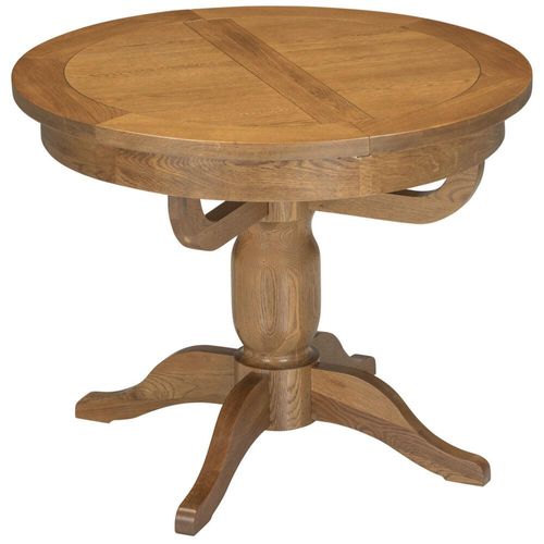 Original Rustic Oak 4-6 Seater Round Extending Dining Table with Pedestal Base - 100cm-135cm