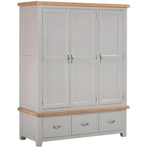 Wilmont Grey Painted 3 Door 3 Drawer Wardrobe