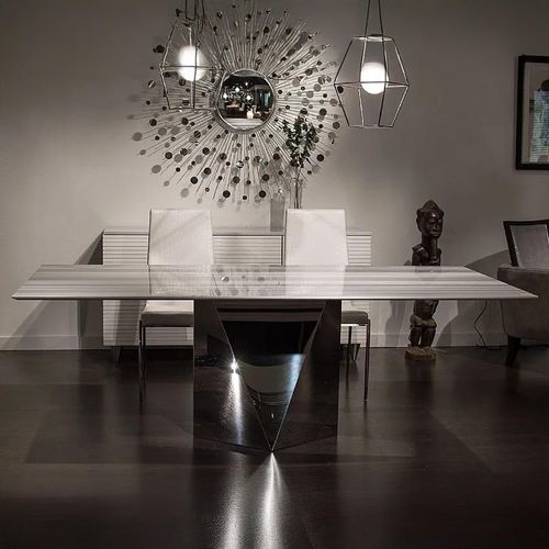 Freedom Slim Edge Marble Dining Table with Stainless Steel Pedestal Base - Variation Available