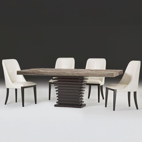 Ark Marble Dining Table with Wooden Pedestal Base - Variation Available