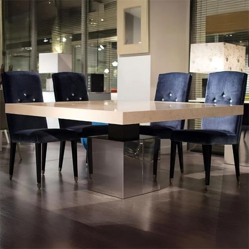 Athena Marble 8 Seater Square Dining Table with Steel Pedestal Base Variation Available