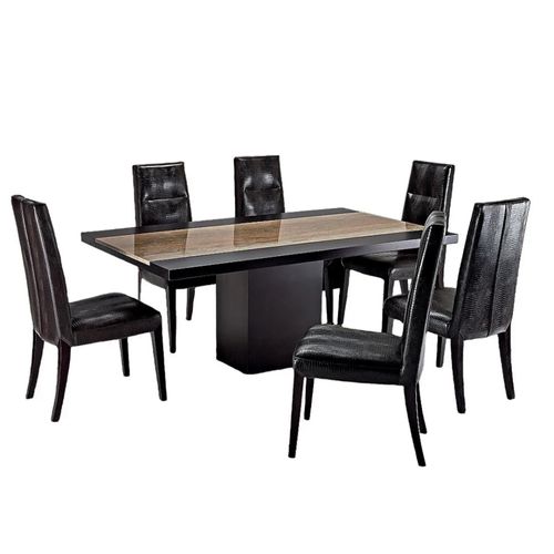 Hermes Marble Dining Table with Wooden Pedestal Base - Variation Available