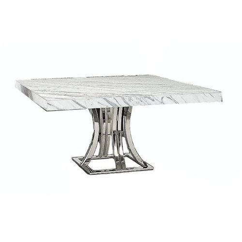 Aurora Marble 8 Seater Square Dining Table with Stainless Steel Pedestal Base - Variation Available