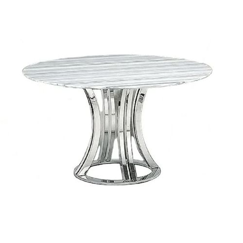 Aurora Marble Round Dining Table with Stainless Steel Pedestal Base - Variation Available