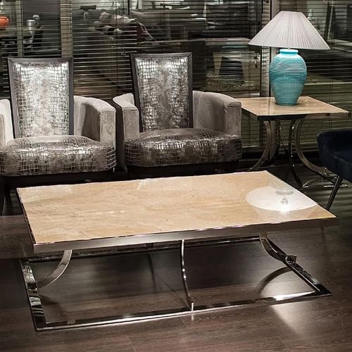 Aurora Marble Coffee Table with Stainless Steel Base - Variation Available