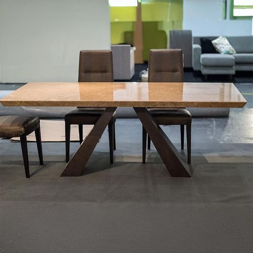 Butterfly Marble Dining Table with Wooden Pedestal Base - Variation Available