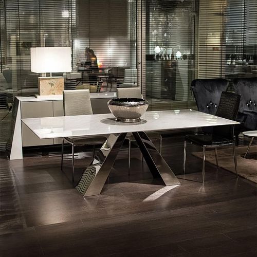 Marble Butterfly Dining Table with Stainless Steel Pedestal Base - Variation Available