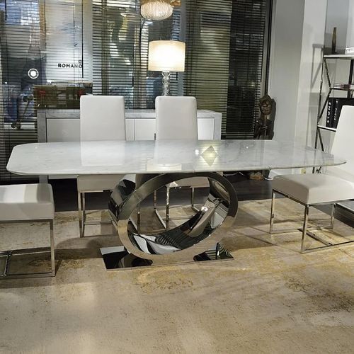 Eye Marble Curved Edge Dining Table with Chrome Pedestal Base - Variation Available