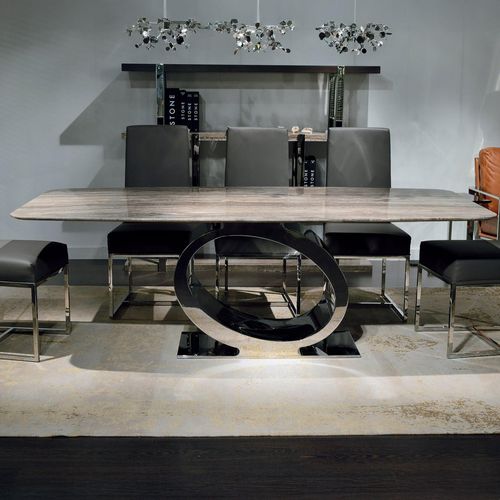 Eye Marble Boxed Edge Dining Table with Chrome Pedestal Base - Variation Available
