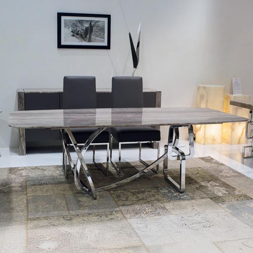 Tangle Marble Dining Table with Stainless Steel Pedestal Base - Variation Available