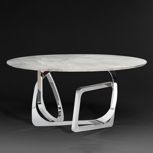 Tangle Marble Round Dining Table with Stainless Steel Pedestal Base - Variation Available