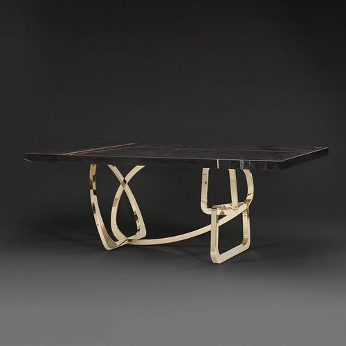 Tangle Marble Boxed Edge Dining Table with Stainless Steel Pedestal Base - Variation Available