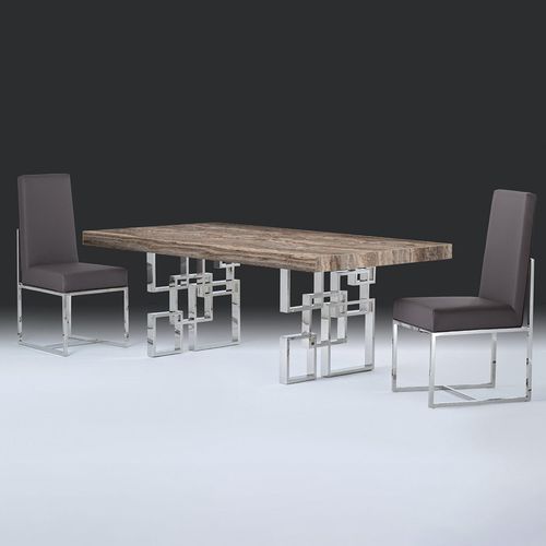 Windows Marble Dining Table with Stainless Steel Pedestal Base - Variation Available