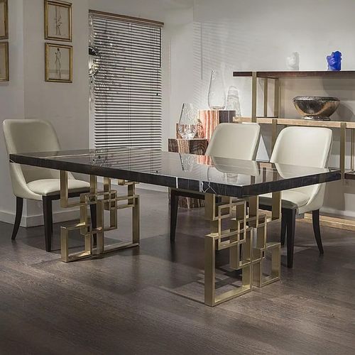 Windows Marble Dining Table with Brass Pedestal Base - Variation Available