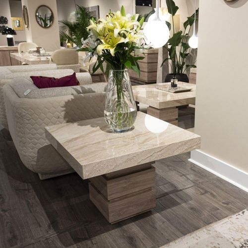 Goya Marble Top Square Side Table with Pedestal Base - Variation Available