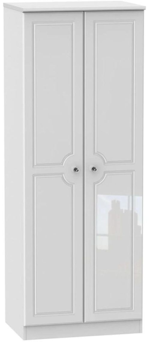 Clearance - Balmoral White Gloss 2 Door Plain Tall Wardrobe - FSS15860