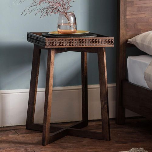 Clearance - Boho Retreat Chocolate Wood Bedside Table - A189