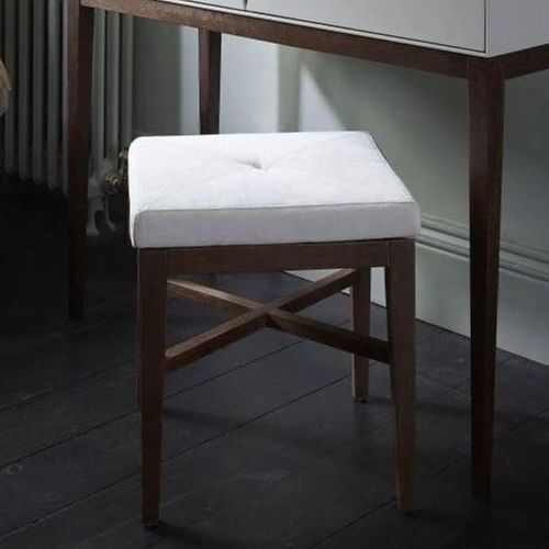 Clearance - Stratford Off White and Walnut Upholstered Stool - A161