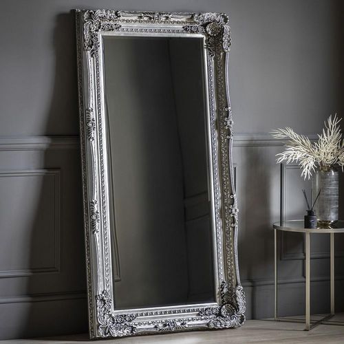Clearance - Carved Louis Silver Leaner Rectangular Mirror - 89.5cm x 175.5cm - A216