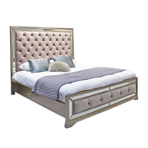 Clearance - Vida Living Jessica Champagne Mirrored Velvet 6ft Queen Size Bed - FSS16021
