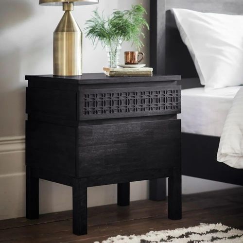 Clearance - Boho Boutique Black Wood 2 Drawer Bedside Cabinet - A248