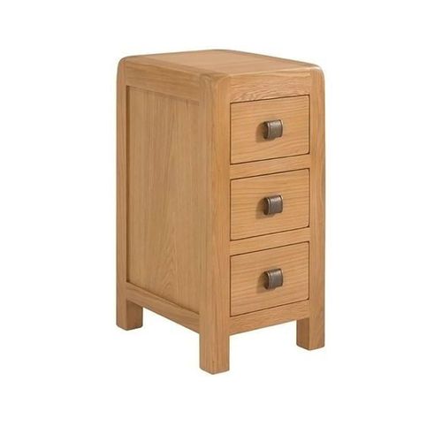 Clearance - Curve Oak 3 Drawer Compact Bedside Cabinet - A336