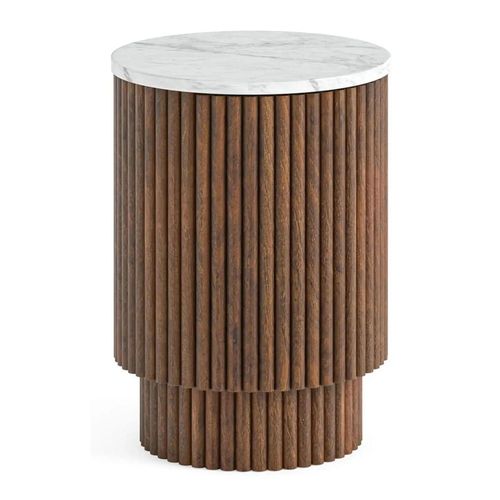 Clearance - Harvard Round Fluted Side Table with White Marble Top - A364