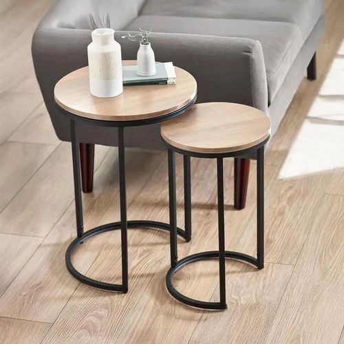 Clearance - Tribeca Oak Round Nest of 2 Tables - A324