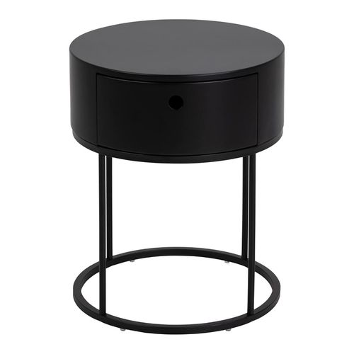 Clearance - Polo Black 1 Drawer Round Bedside Table - A359