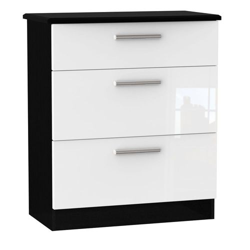 Clearance - Knightsbridge White Gloss and Black 3 Drawer Deep Chest - FSS16395