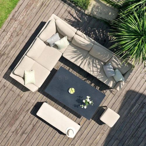 Clearance - Maze Pulse Oatmeal 8 Seater Rising Table Corner Garden Sofa Dining Set with Bench Footstool - FSS16379