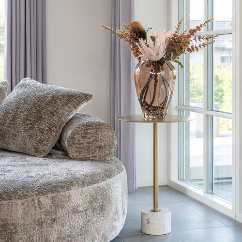 Clearance - Lecco Gold Metal Round Side Table with Marble Base - FSS16409