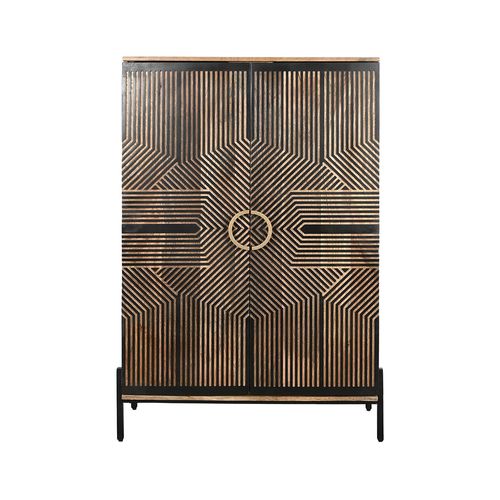 Clearance - Punch Black Mango Wood Geomatric 2 Door Hall Cabinet - FSS16438