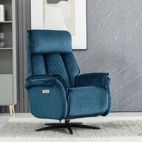 Clearance - Evoque Blue Fabric Swivel Electric Recliner Armchair - FSS16464