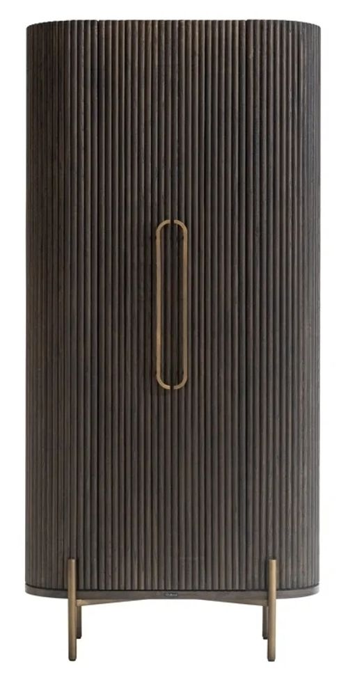 Luxor Brushed Brass Ribbed 1 Door Large Curved Cabinet