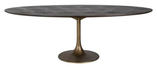 Luxor Brushed Brass Ribbed 8 Seater Oval Dining Table