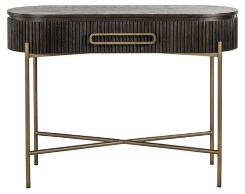 Luxor Brushed Brass Ribbed 1 Drawer Curved Console Table