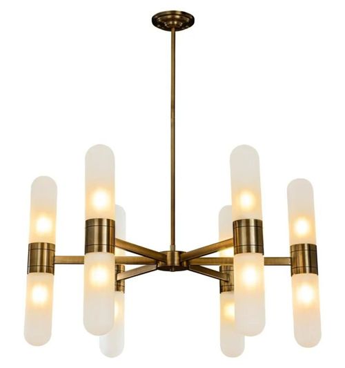 Tricon Glass and Bronze Chandelier