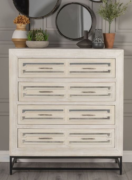 Clearance - Geo White Mirrored Chest of Drawer - 4 Drawer - Brand New Item